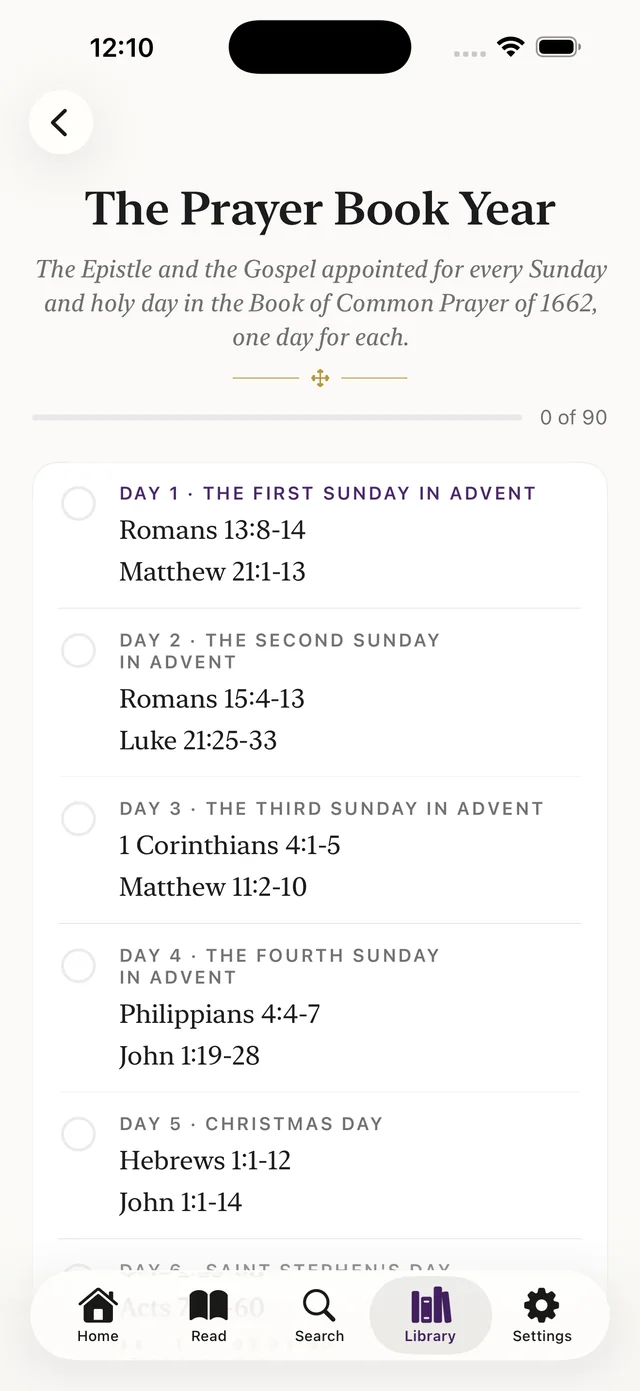 The Prayer Book Year reading plan, its first days